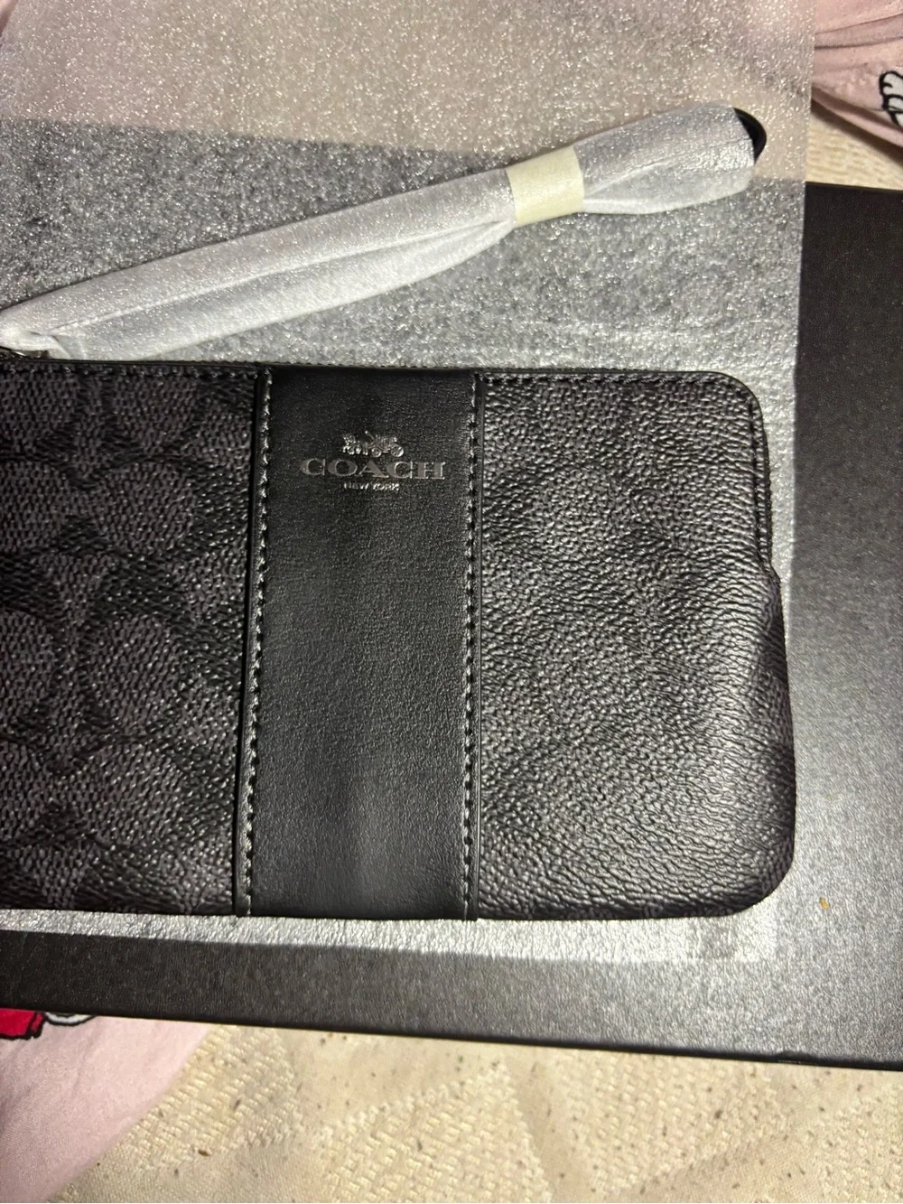 COACHBlack wristlet Signature Leather Zip Wallet